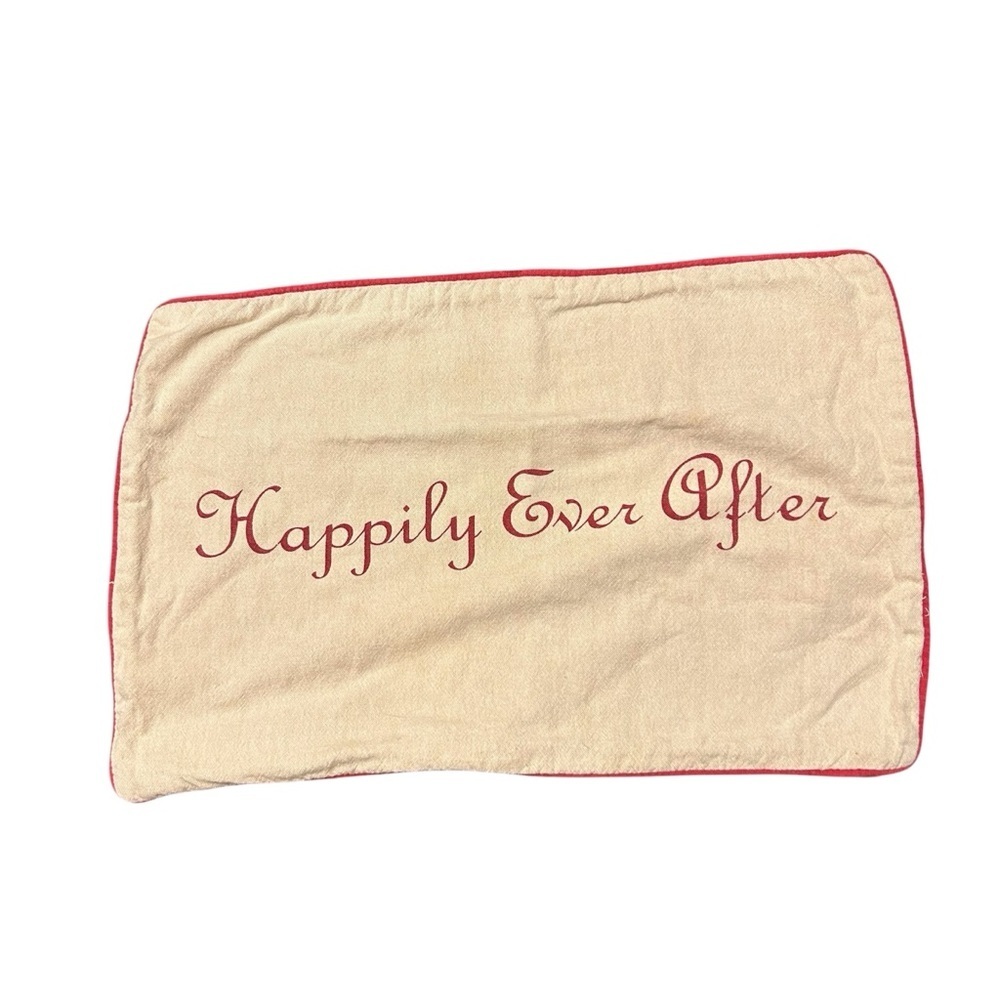 Happily Ever After Pillow Cover  with Dark Red Trim Shower Wedding